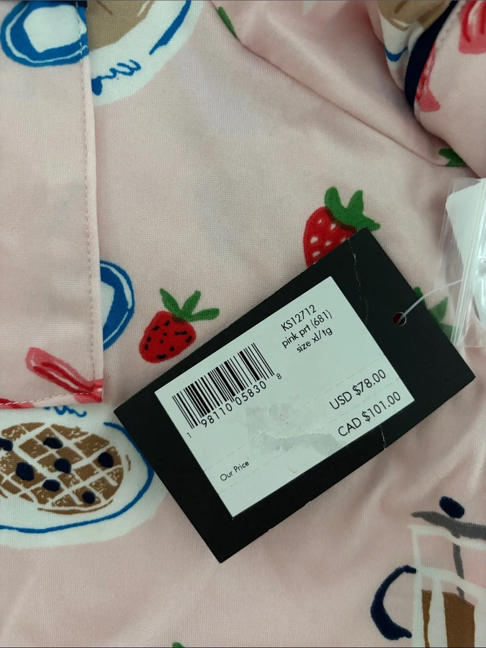 kate spade new york Cropped Printed Notch Collar Top and Pants Pajama Set 🥐☕️🍓🫐 - Picture 3 of 7